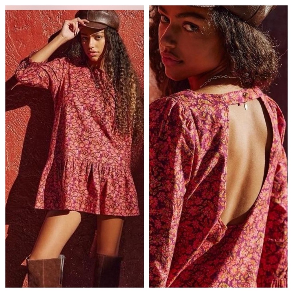 New Free People✨The Avenue Floral Printed Mini Dress Amaranth Combo
